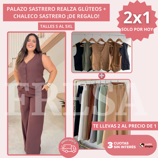 2X1 PALAZZO SASTRERO + CHALECO MOLDEADOR!